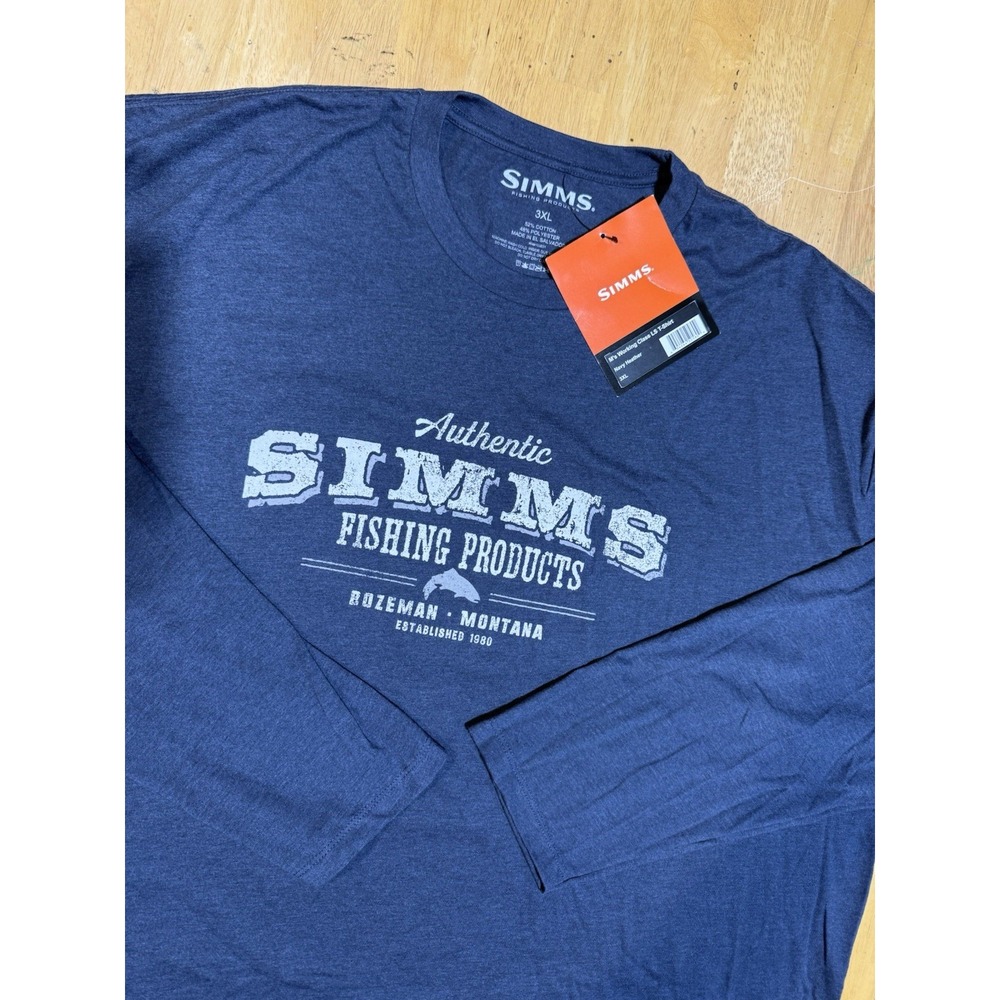 Simms Fishing Size Mens 3XL Long Sleeve Navy Heather Graphic T Shirt NWT Outdoor